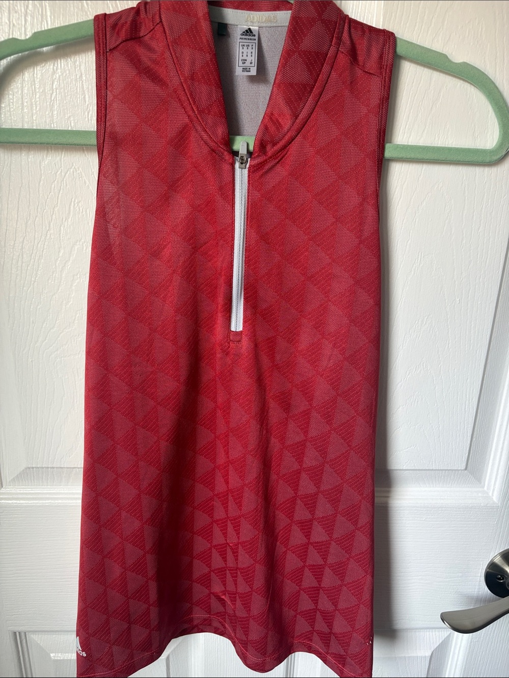adidas Red Geometric Sleeveless Zip-Front Golf Top